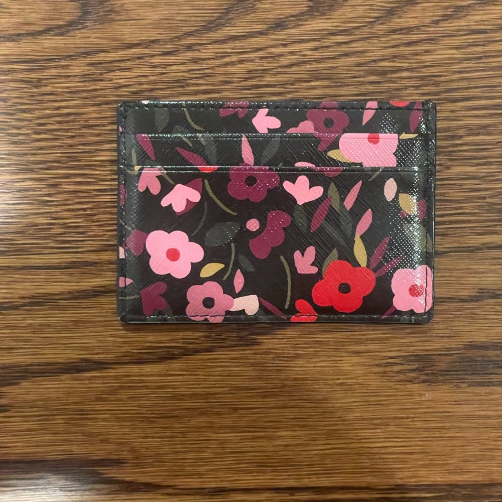 Kate Spade Black Wallet with Pink and Red Floral Design - Picture 2 of 4